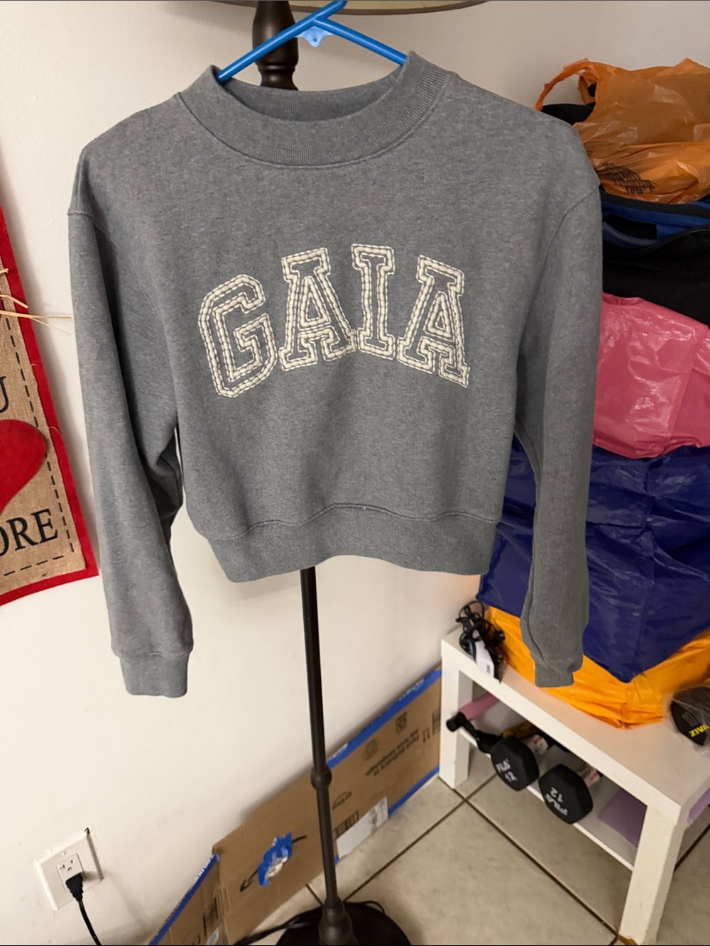 Women's Gray Cropped Crewneck Sweatshirt